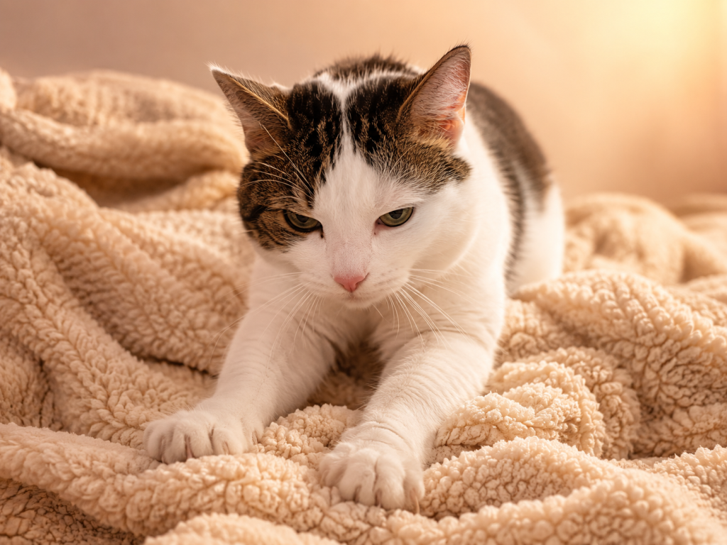 Pourquoi mon chat pétrit-il avec ses pattes sur un plaid moelleux