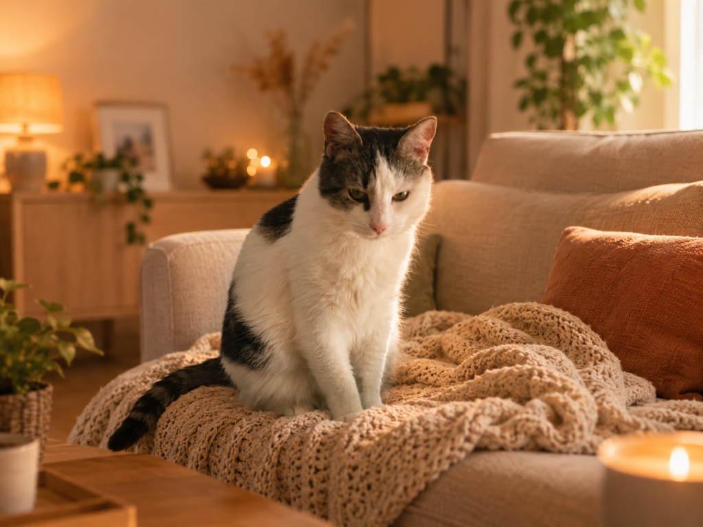 chat qui observe intensément son propriétaire
